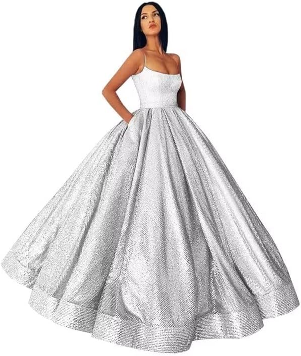 Glitter Satin Ball Gown with Pockets - ShopEbonyMonique