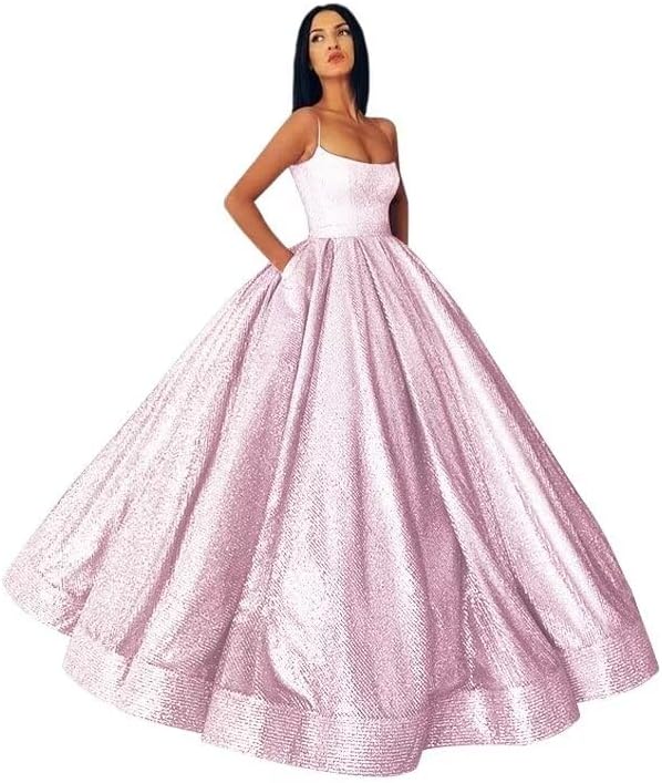 Glitter Satin Ball Gown with Pockets - ShopEbonyMonique