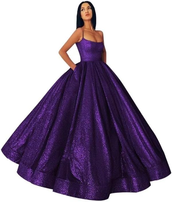 Glitter Satin Ball Gown with Pockets - ShopEbonyMonique