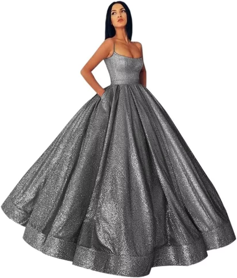 Glitter Satin Ball Gown with Pockets - ShopEbonyMonique