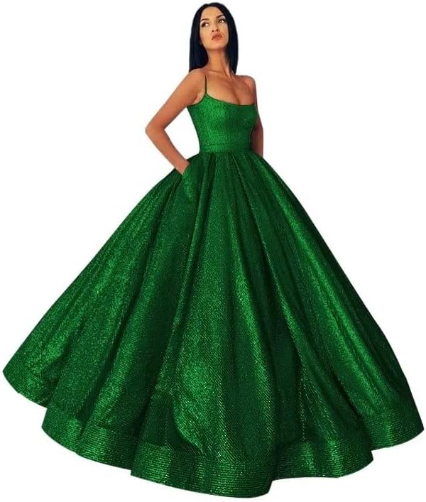 Glitter Satin Ball Gown with Pockets - ShopEbonyMonique