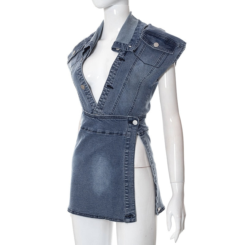 High Slit Denim Dress - ShopEbonyMonique