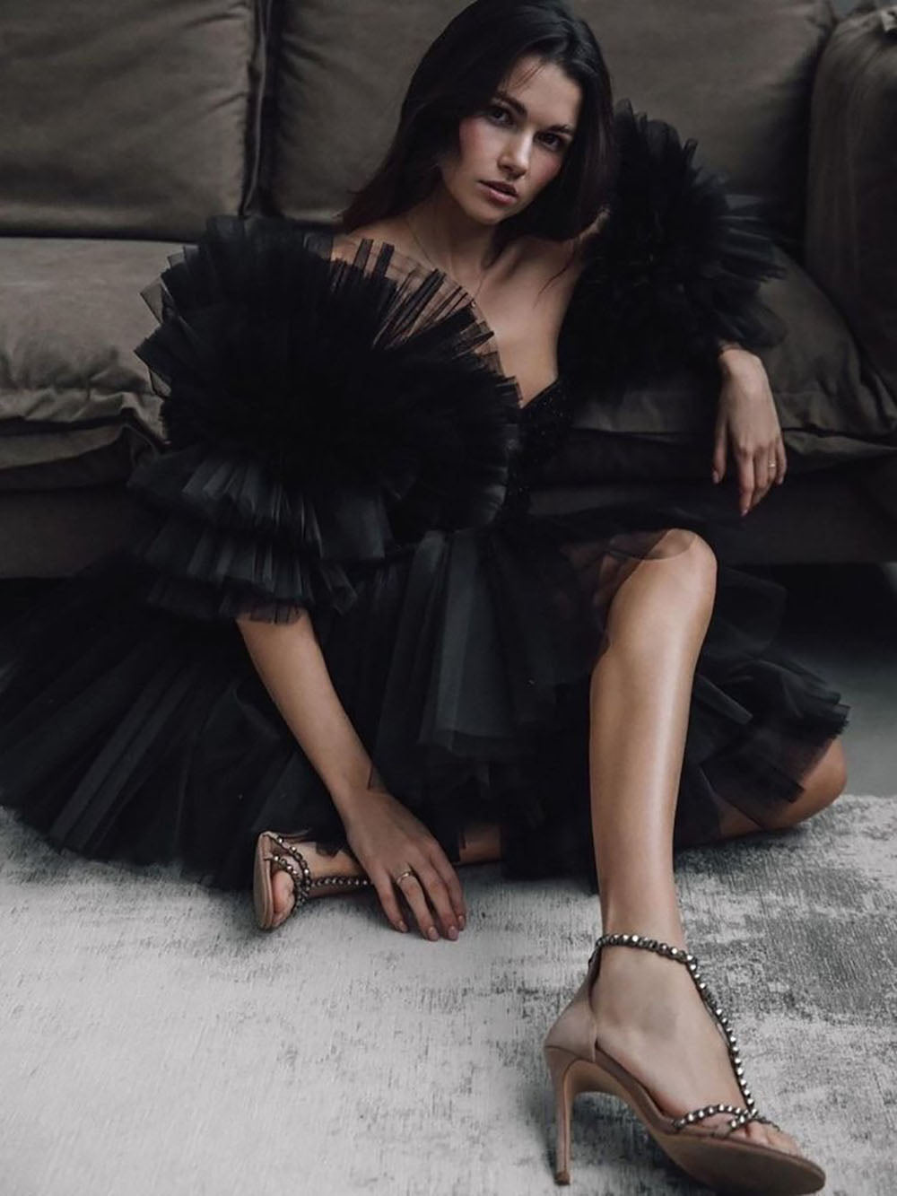 Illusion Beading Short Sleeve Sequins Evening Gown - ShopEbonyMonique