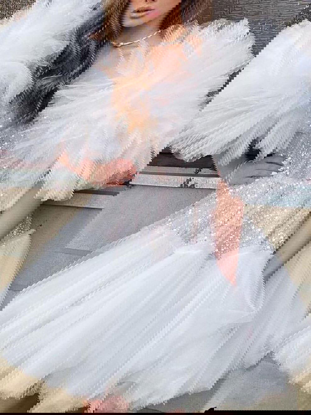 Illusion Beading Short Sleeve Sequins Evening Gown - ShopEbonyMonique