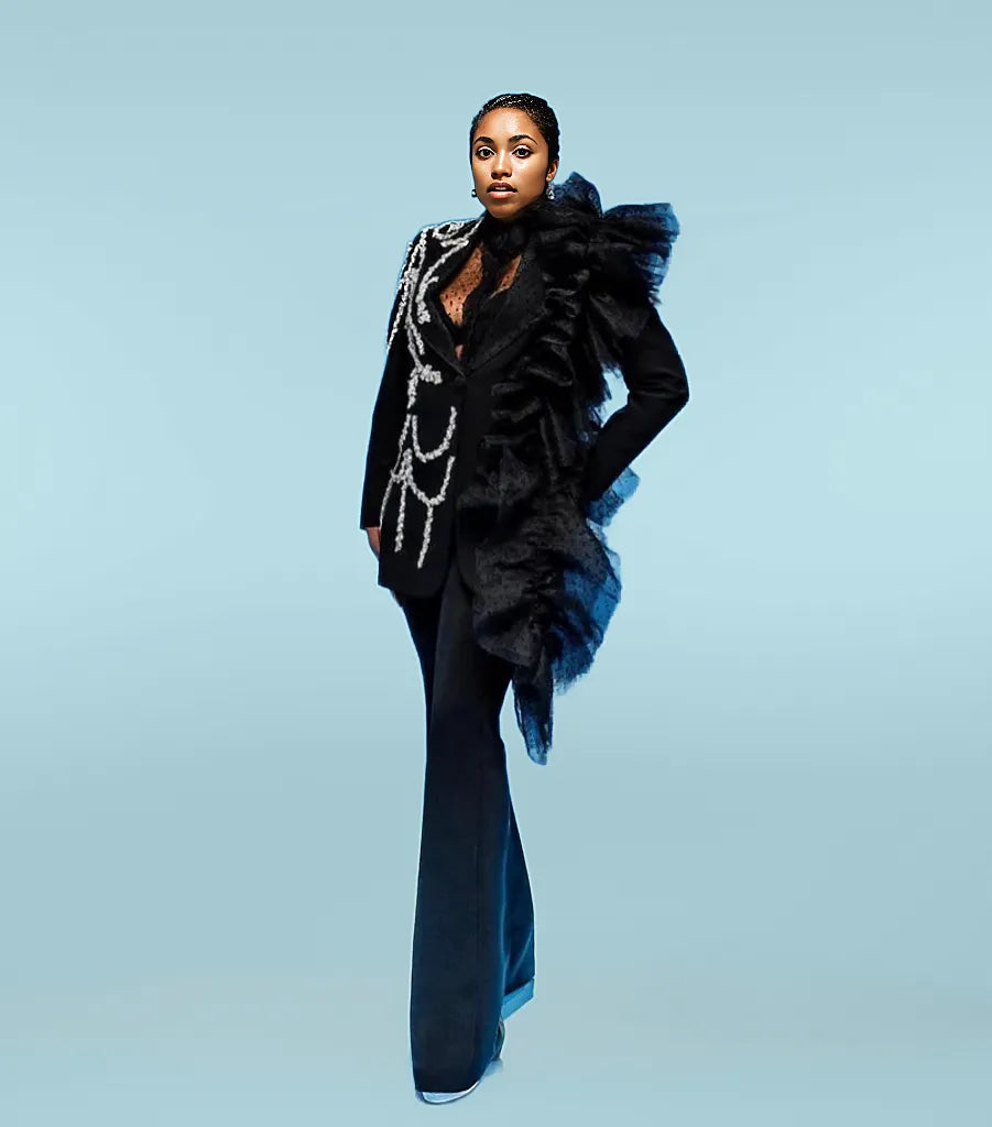 Luxury Blazer+Straight Pants 2 Pieces Crystal Tulle Set - ShopEbonyMonique