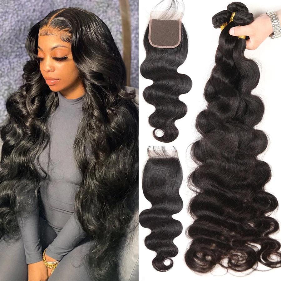 Malaysian Body Wave Lace Frontal Closure With Bundles 100% Human Hair - ShopEbonyMonique