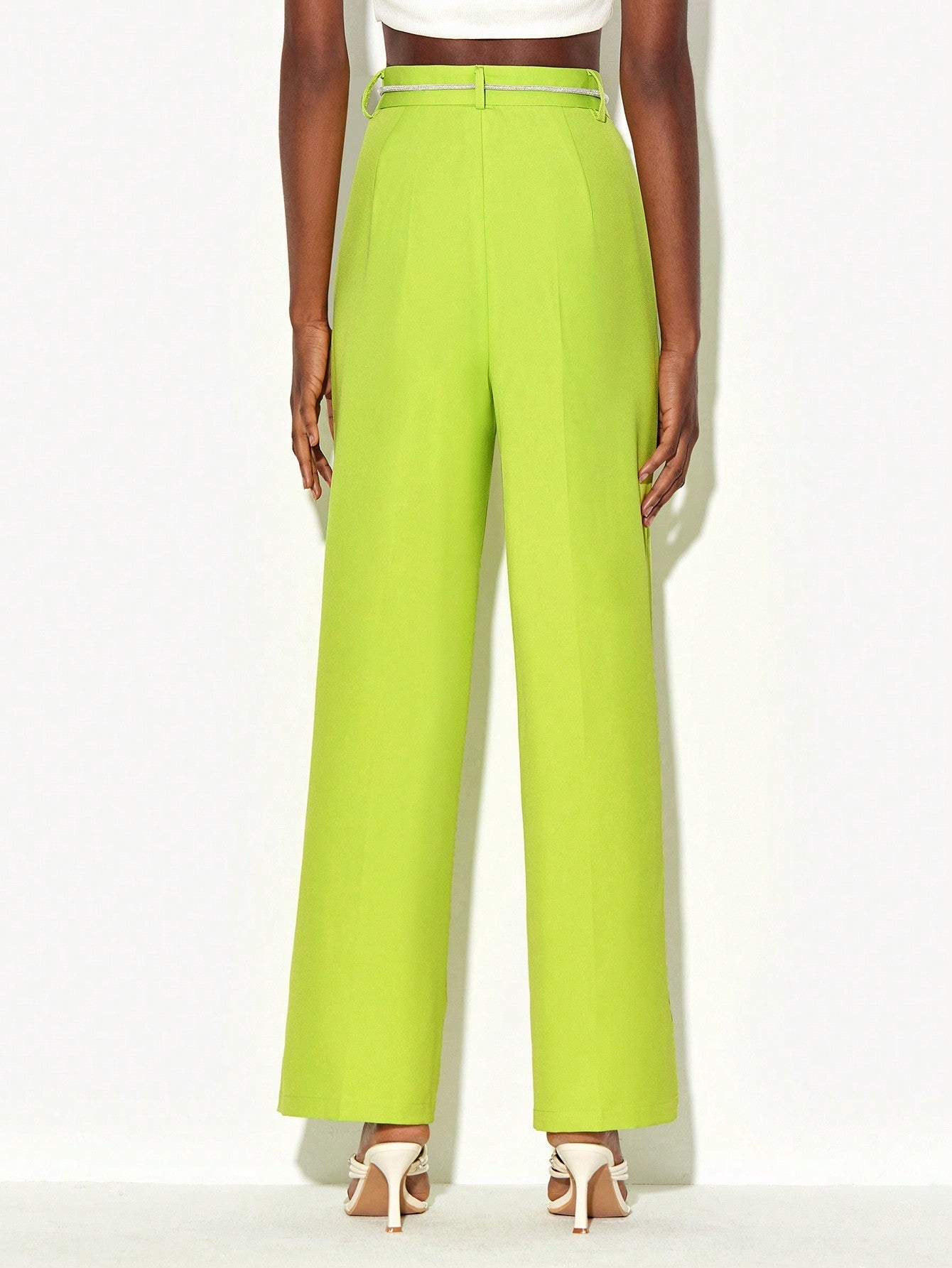 Neon Lime Self Belted Split Hem Suit Pants - ShopEbonyMonique