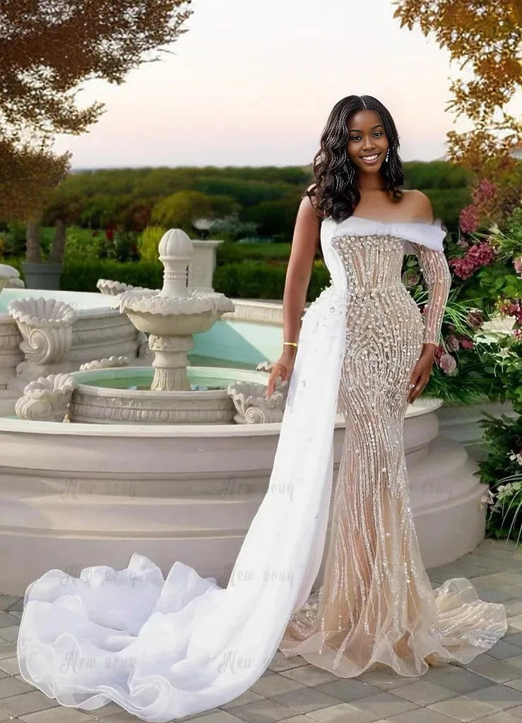 Pearls Beaded Off the Shoulder Dress - ShopEbonyMonique