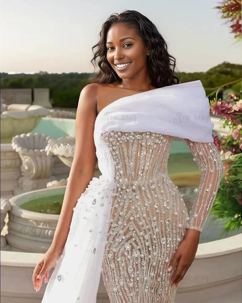 Pearls Beaded Off the Shoulder Dress - ShopEbonyMonique