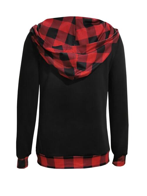 Plaid Long Sleeve Hooded Blouse - ShopEbonyMonique