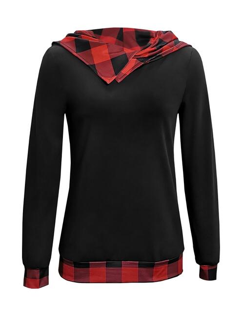 Plaid Long Sleeve Hooded Blouse - ShopEbonyMonique