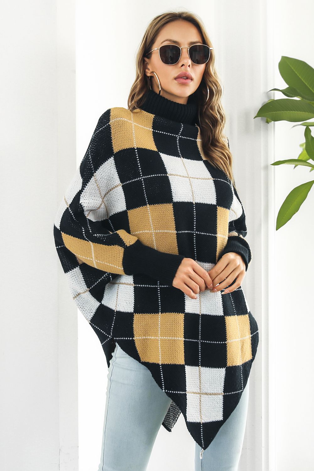 Plaid Turtleneck Poncho - ShopEbonyMonique