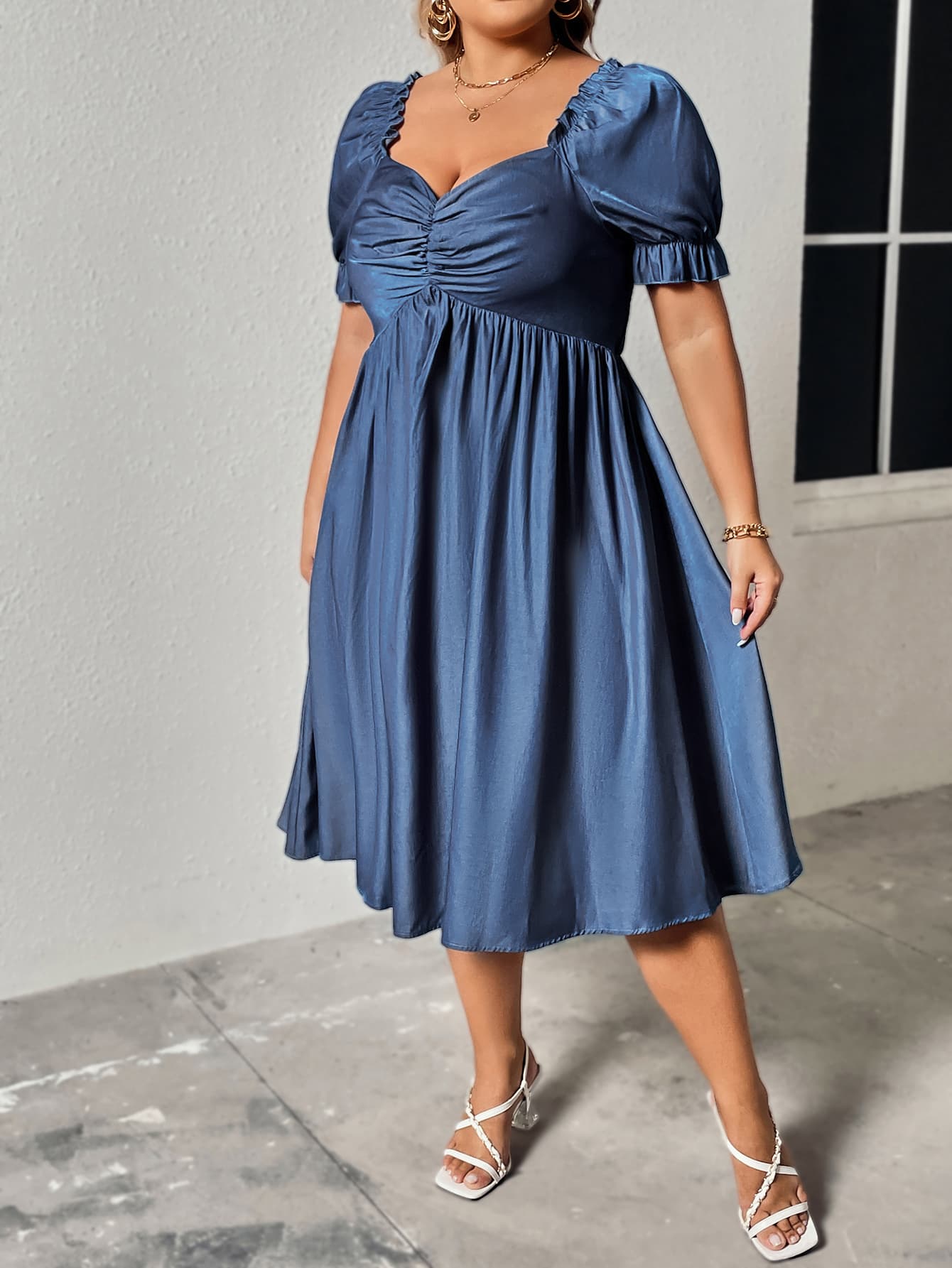 Plus Size Ruched Sweetheart Neck Dress - ShopEbonyMonique