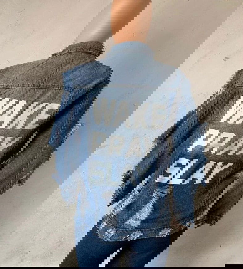 Pray Frayed Ripped Denim Jackets - ShopEbonyMonique