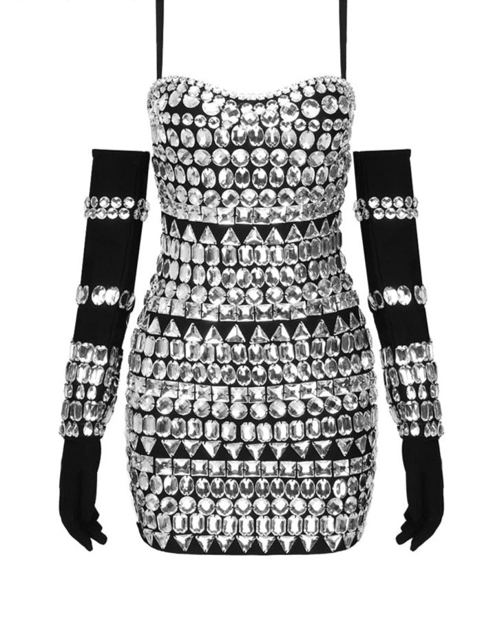 Rhinestone Embroidered Mini Dress - ShopEbonyMonique