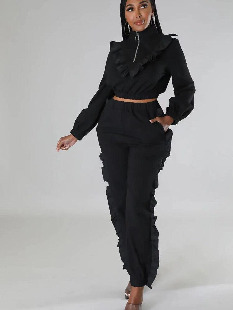 Ruffle Active Wear Two Piece Outfit - ShopEbonyMonique