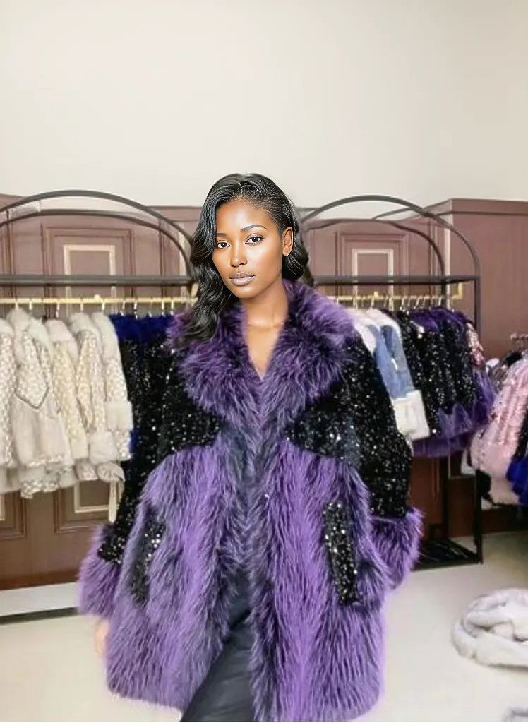 Sequined Rhinestone Foxy Coat - ShopEbonyMonique