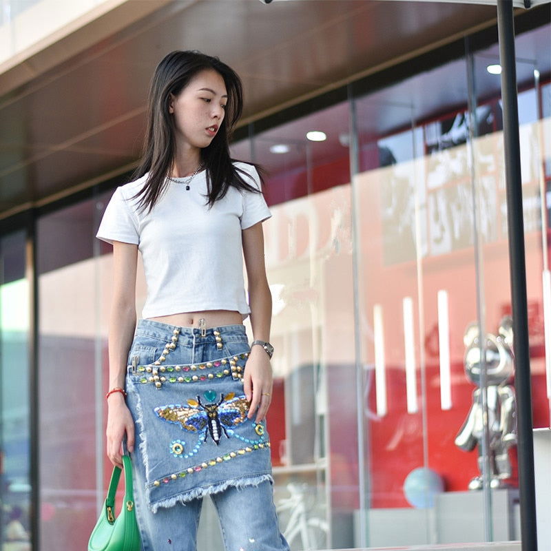 Sequins Butterfly Crystals Jeans - ShopEbonyMonique