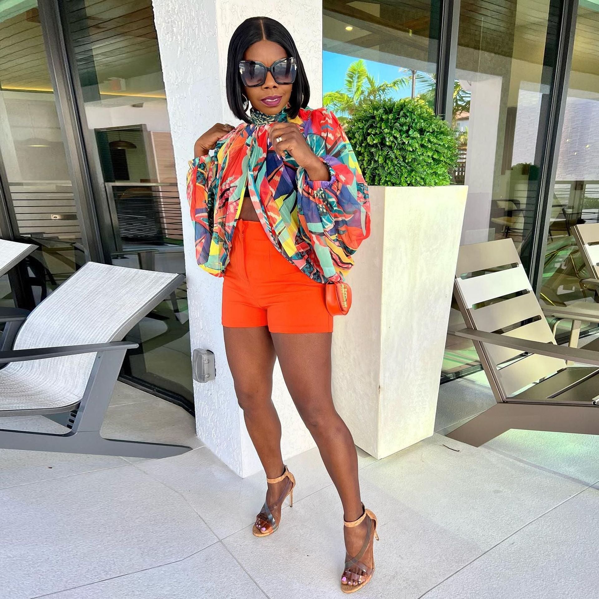 Women's Batwing Long Sleeve Split Blouse and Shorts Set - ShopEbonyMonique