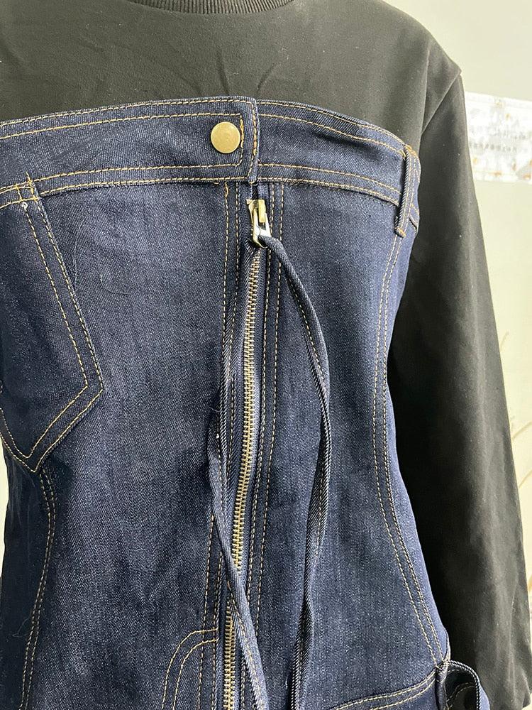 Split Denim Sweatshirt Top - ShopEbonyMonique