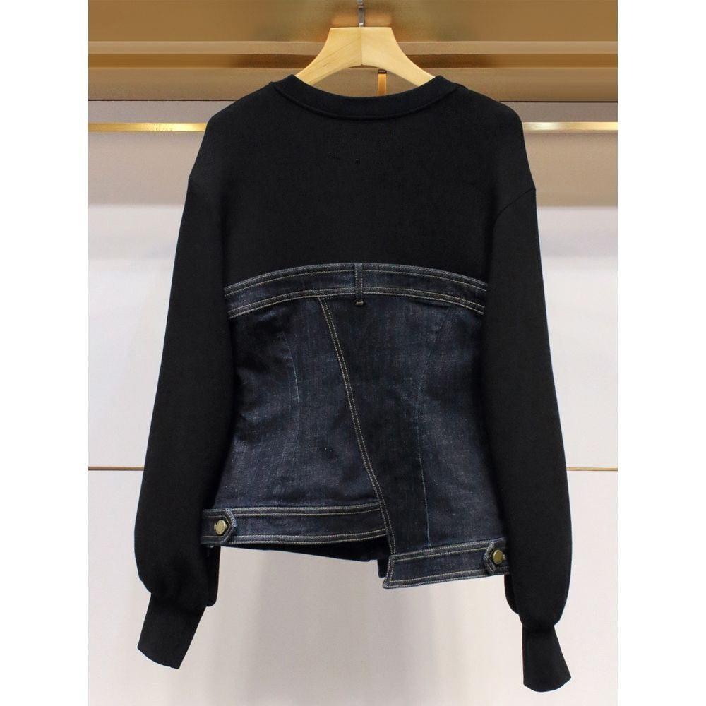 Split Denim Sweatshirt Top - ShopEbonyMonique