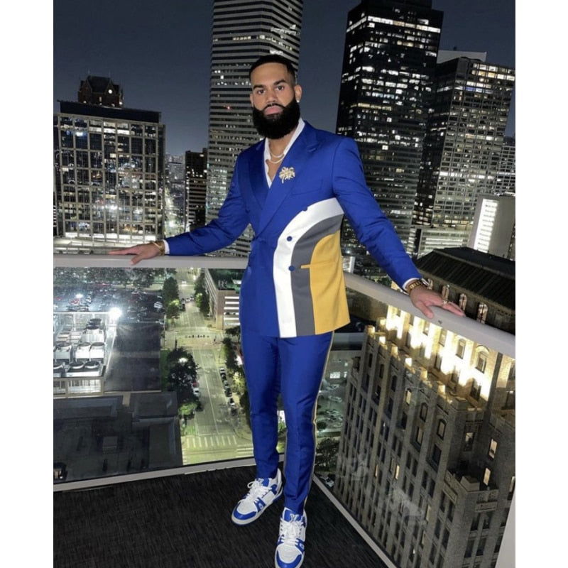 Stitching Color Men Suit Set - ShopEbonyMonique