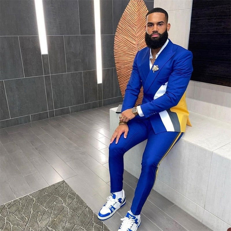 Stitching Color Men Suit Set - ShopEbonyMonique