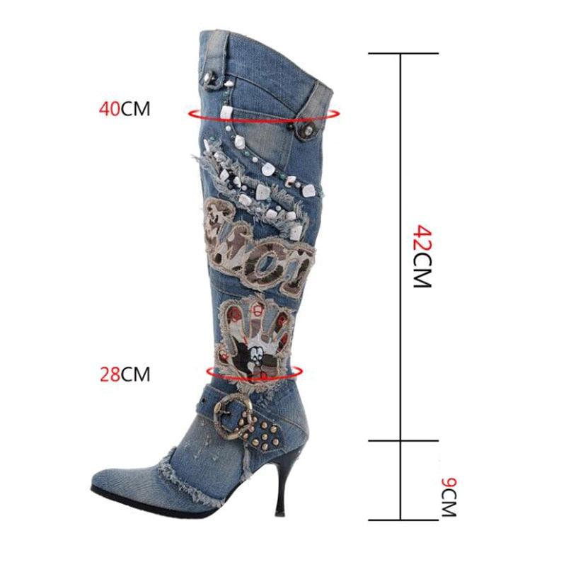 Studded Blue Denim Boots - ShopEbonyMonique