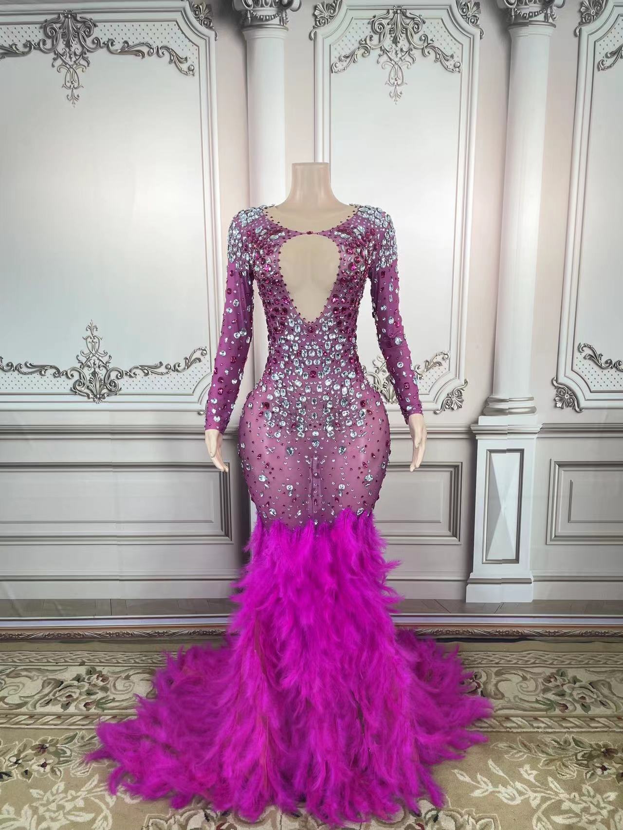 Transparent Sparkly Feather Dress - ShopEbonyMonique