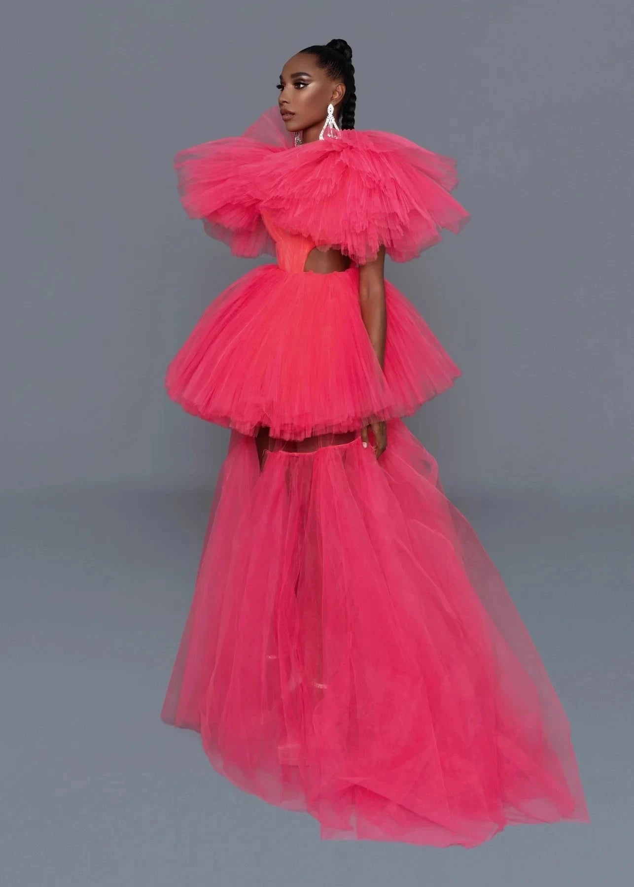 Trendy High Low Long Maxi Tulle Dress With Detachable Train - ShopEbonyMonique