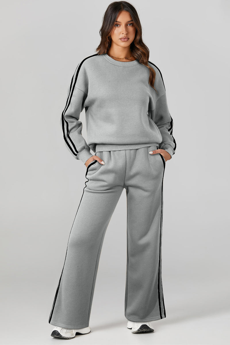 Round Neck Long Sleeve Top and Pants Active Set - ShopEbonyMonique