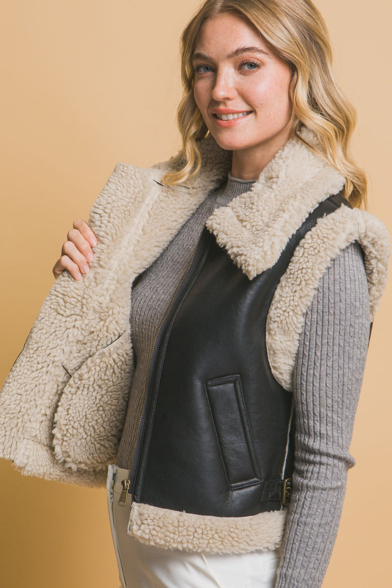 Love Sherpa Zip Up Vest with Pockets - ShopEbonyMonique