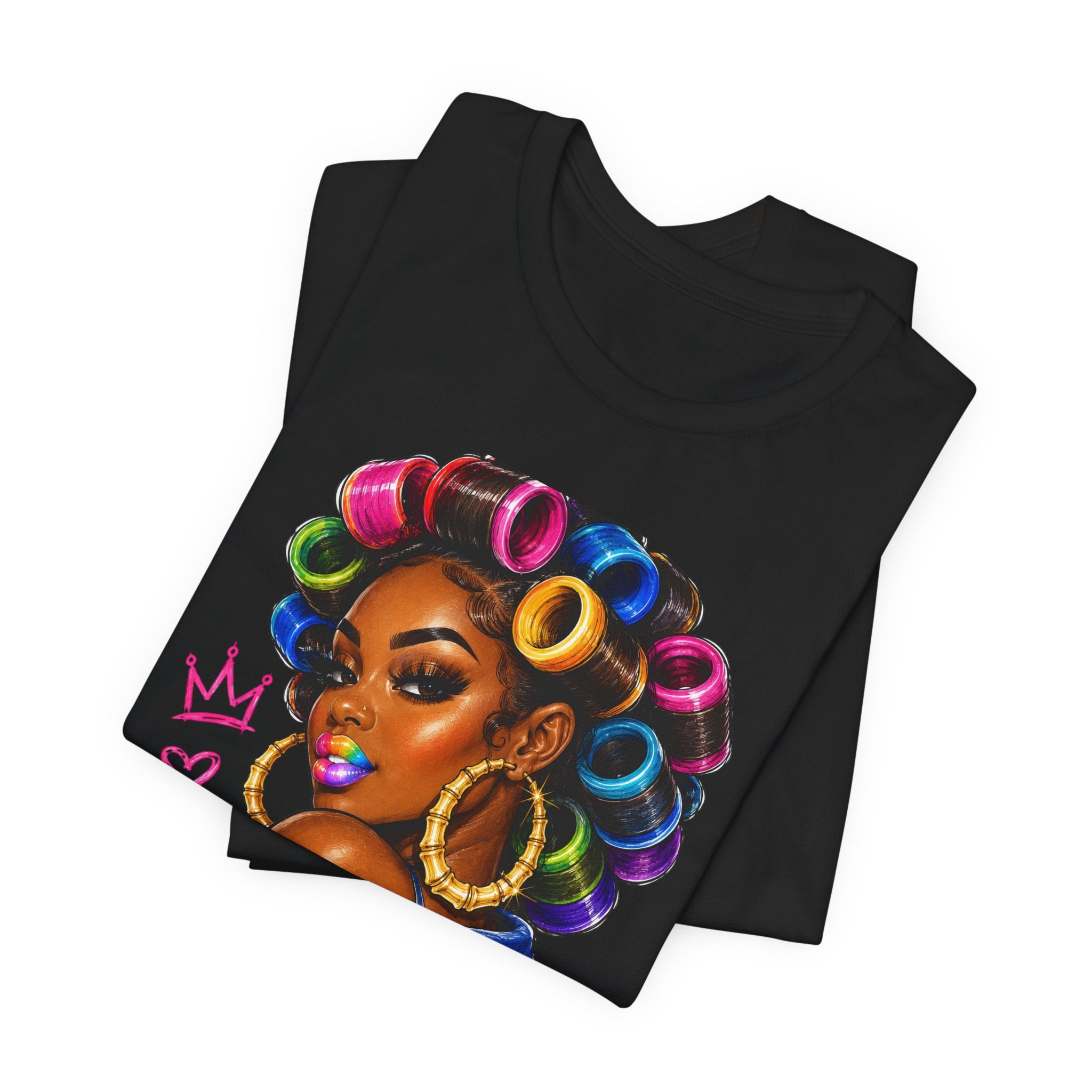 Diva Girl with Hair Rollers Graphic Tee – Bold Afrocentric Streetwear T-Shirt