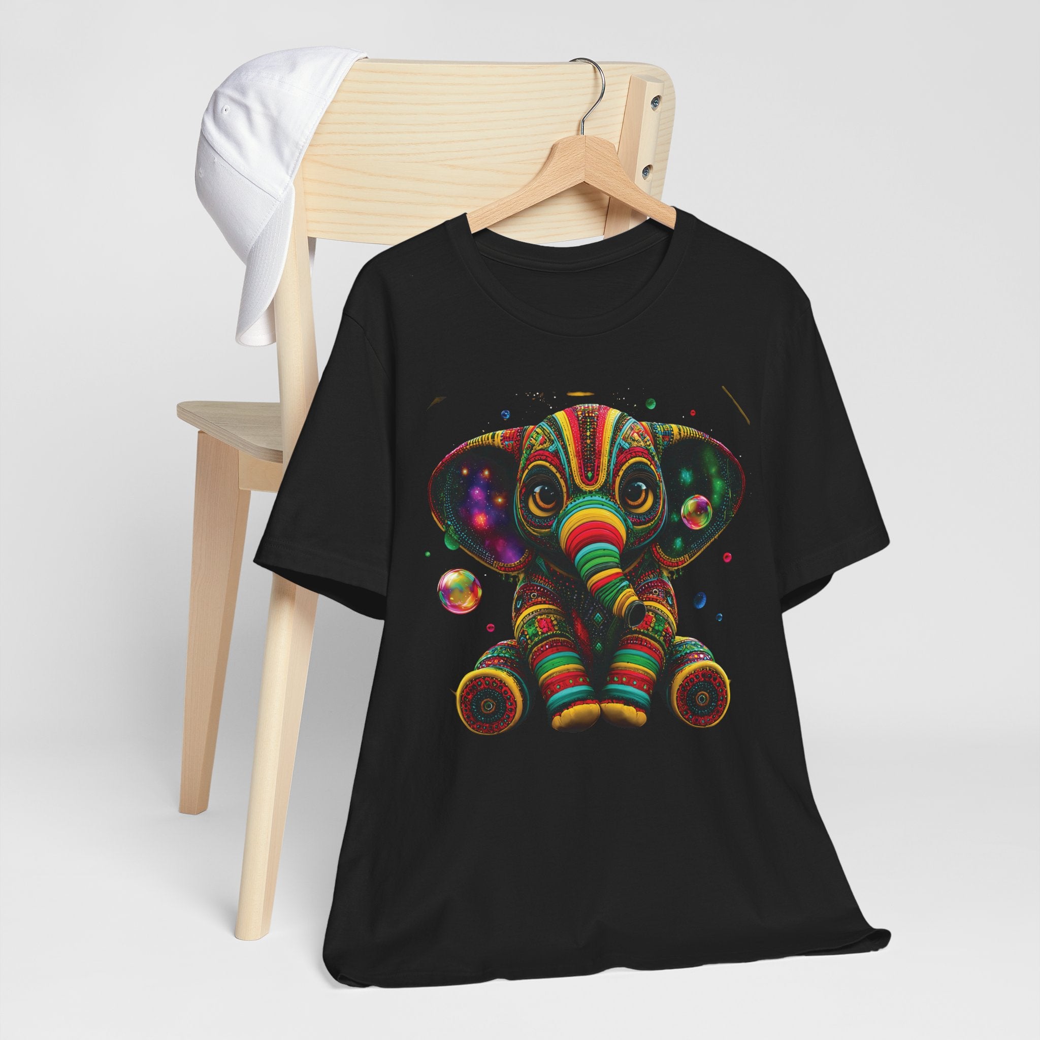 Colorful Psychedelic Elephant T-Shirt — Vibrant Tribal Baby Elephant Graphic Tee