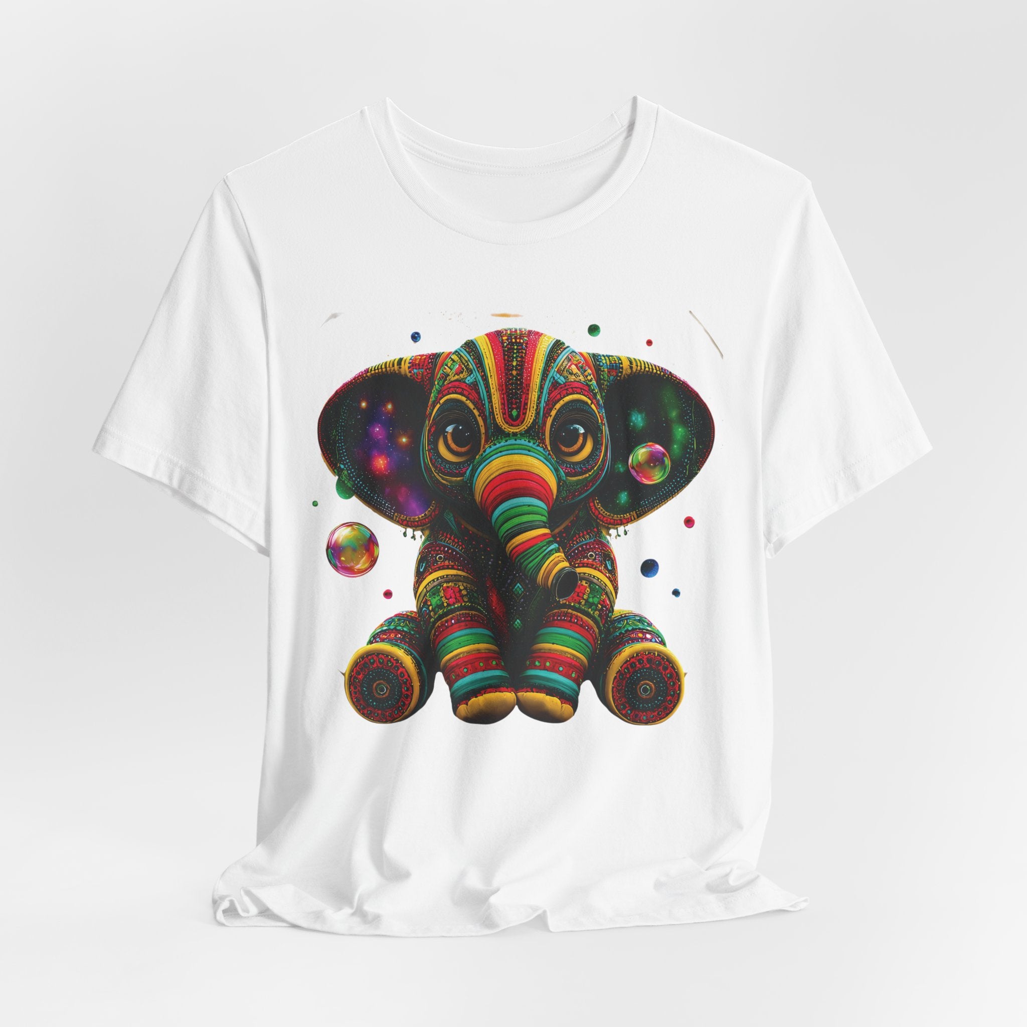 Colorful Psychedelic Elephant T-Shirt — Vibrant Tribal Baby Elephant Graphic Tee