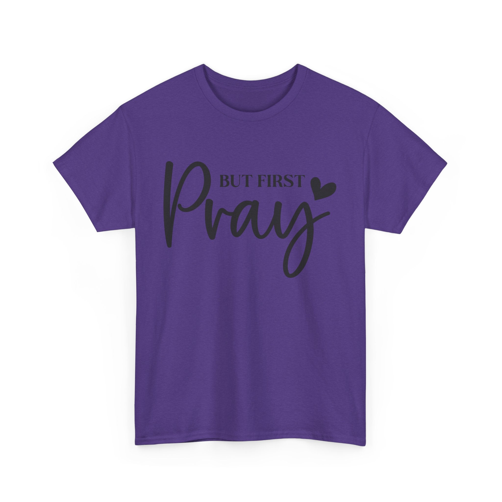 Unisex Heavy Cotton Tee with 'But First Pray' Design, Inspirational Christian Shirt, Faith-Based Gift, Perfect for Prayer Groups, [...]