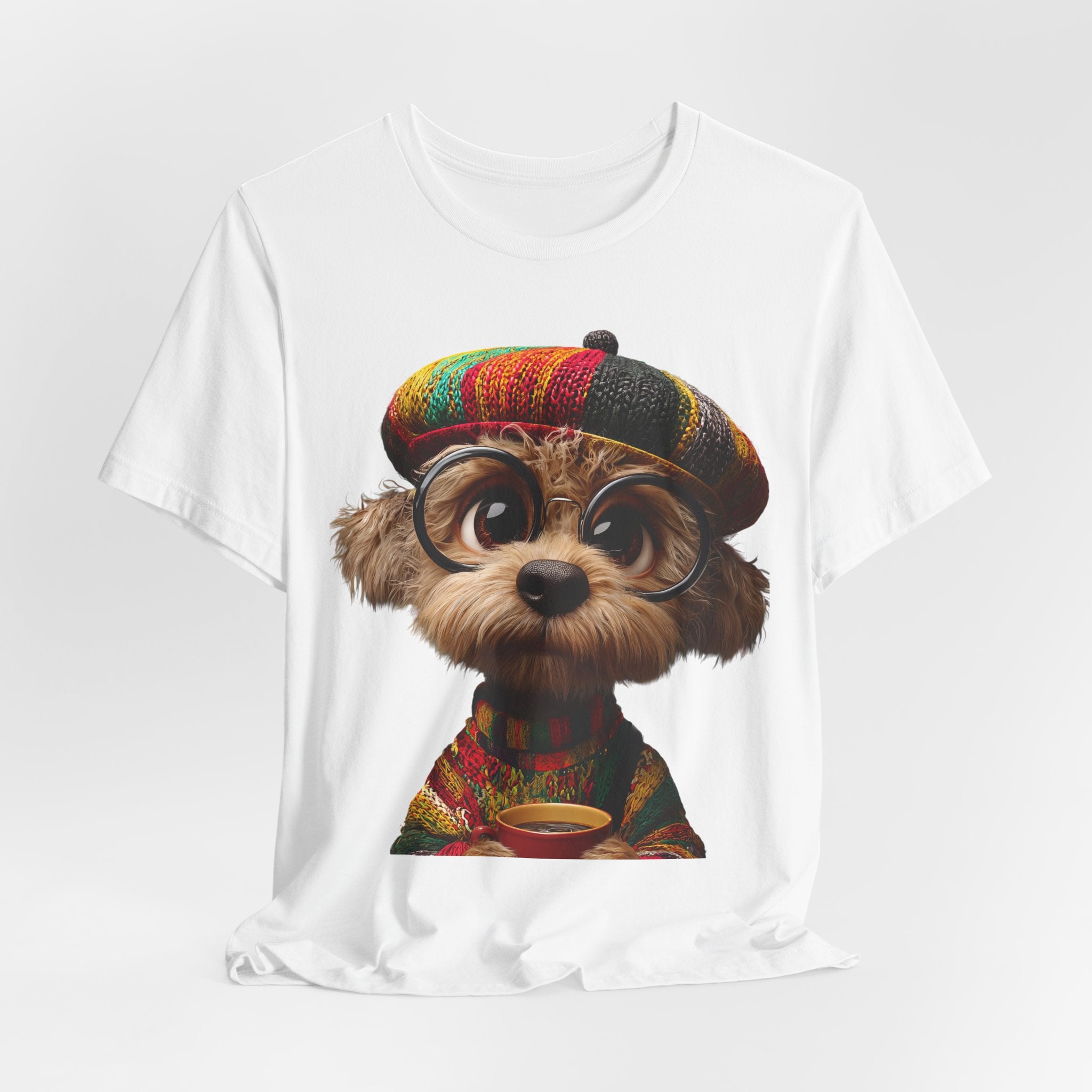 Cute Dog Graphic Tee — Rasta Hat Puppy Portrait T-Shirt