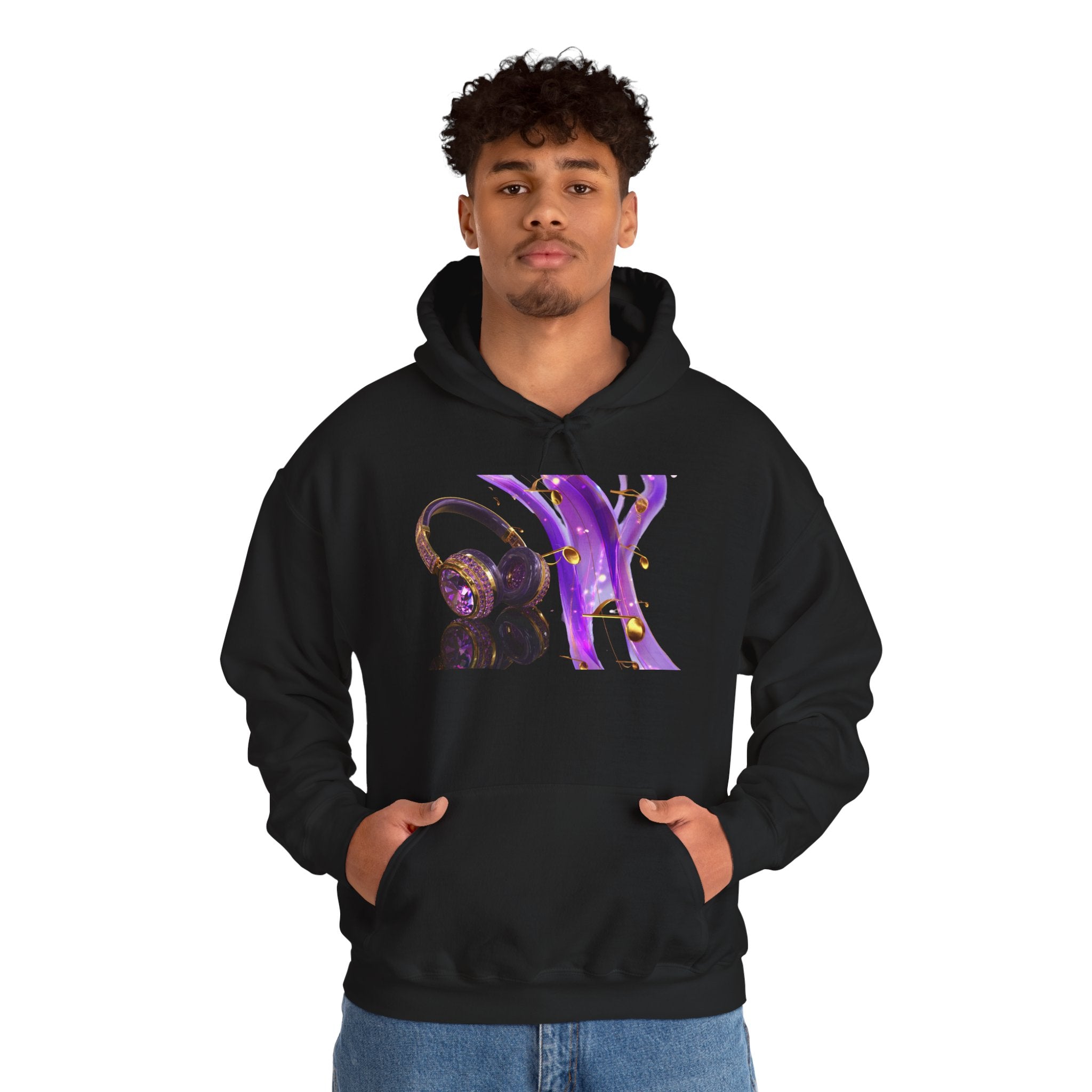 Galaxy Music Letter X Hoodie — Purple Space Headphones Graphic Pullover