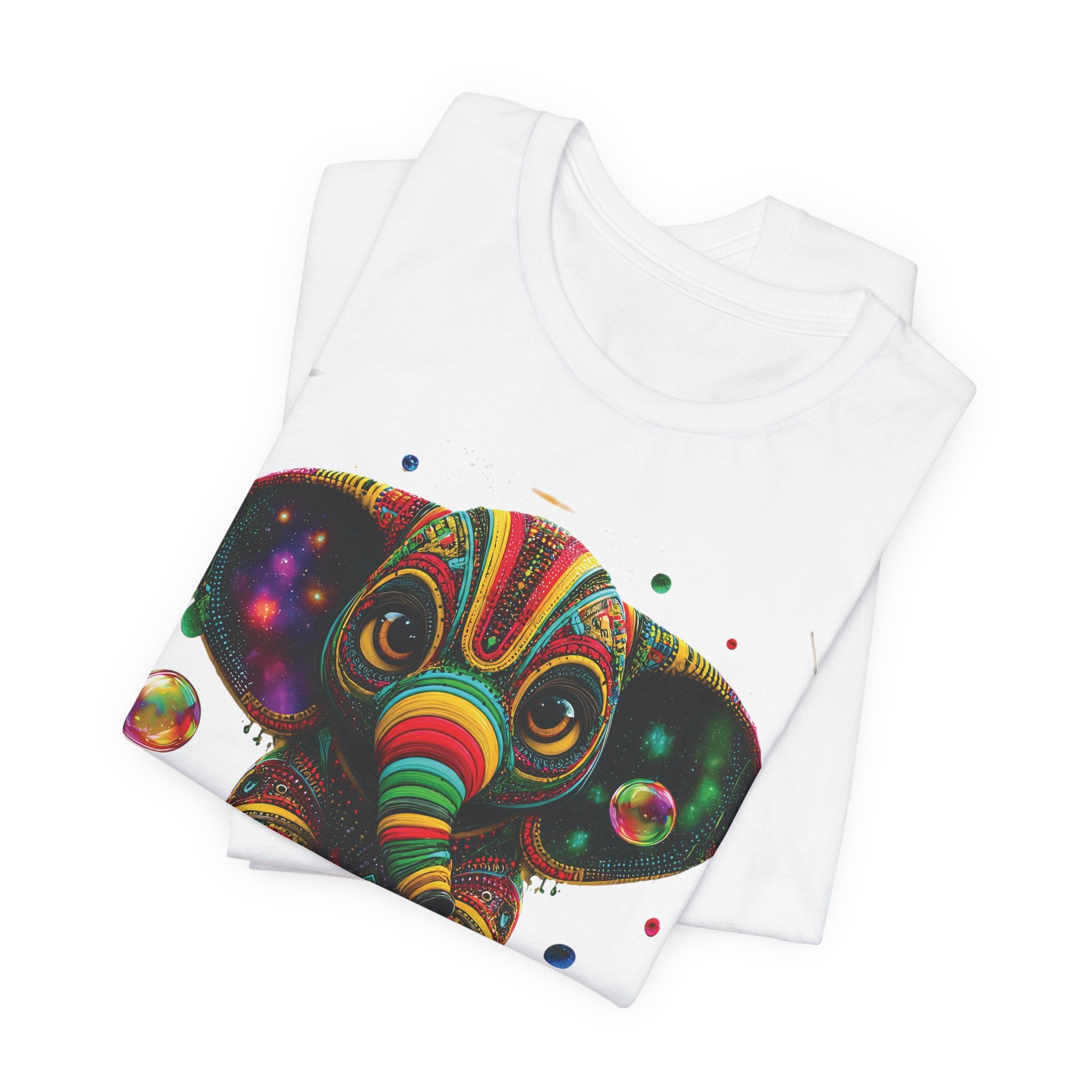 Colorful Psychedelic Elephant T-Shirt — Vibrant Tribal Baby Elephant Graphic Tee