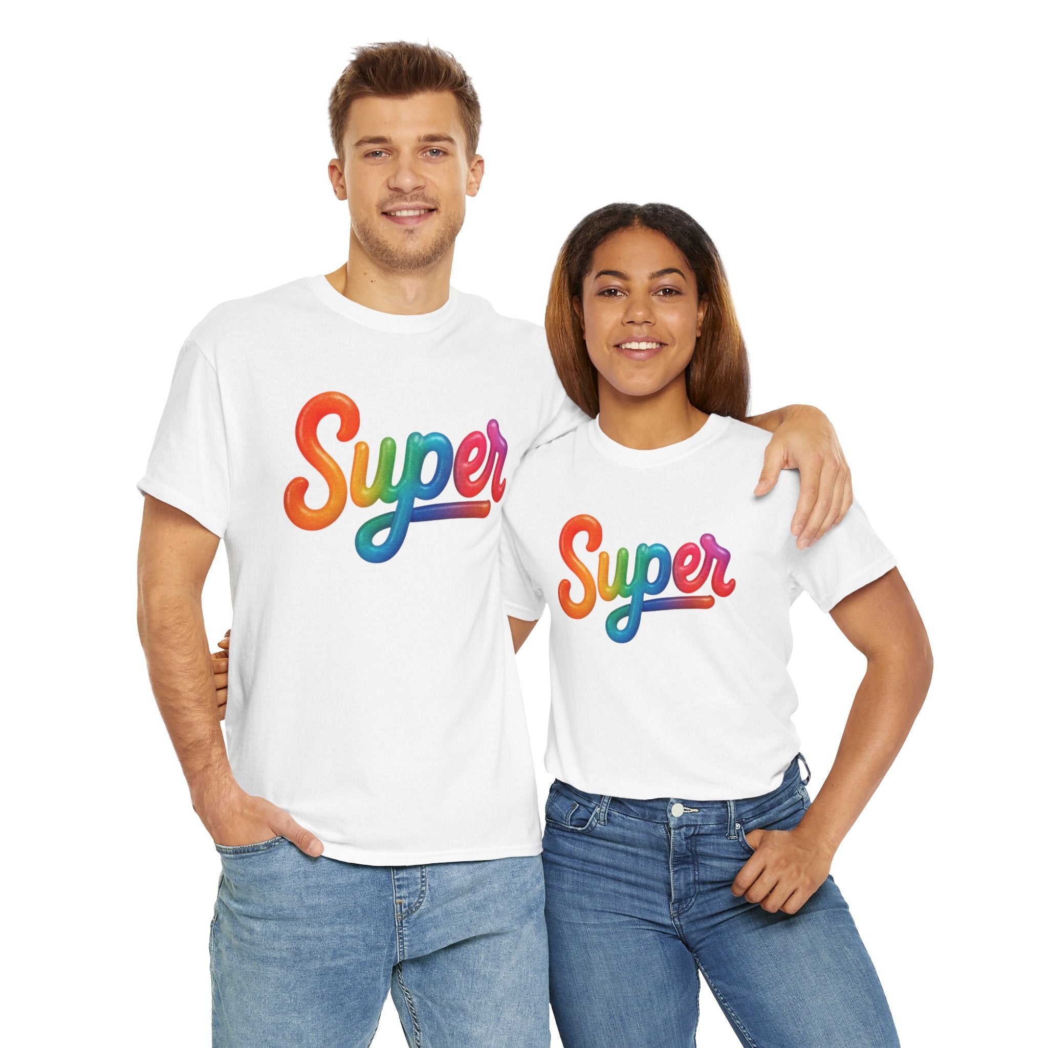 Colorful 'Super' Unisex Heavy Cotton Tee - Casual T-Shirt, Streetwear, Gift for Him/Her, Everyday Wear, Rainbow Design