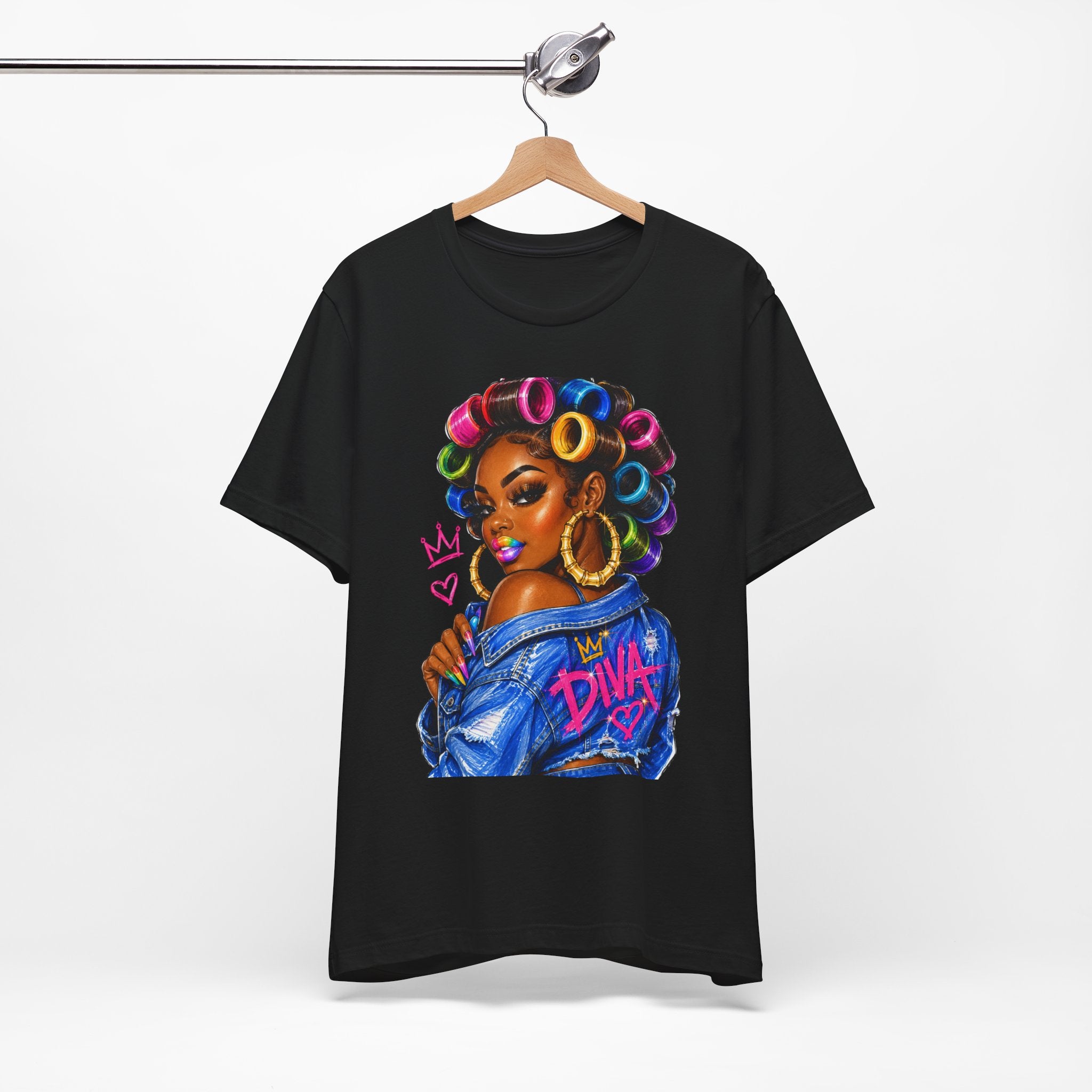 Diva Girl with Hair Rollers Graphic Tee – Bold Afrocentric Streetwear T-Shirt