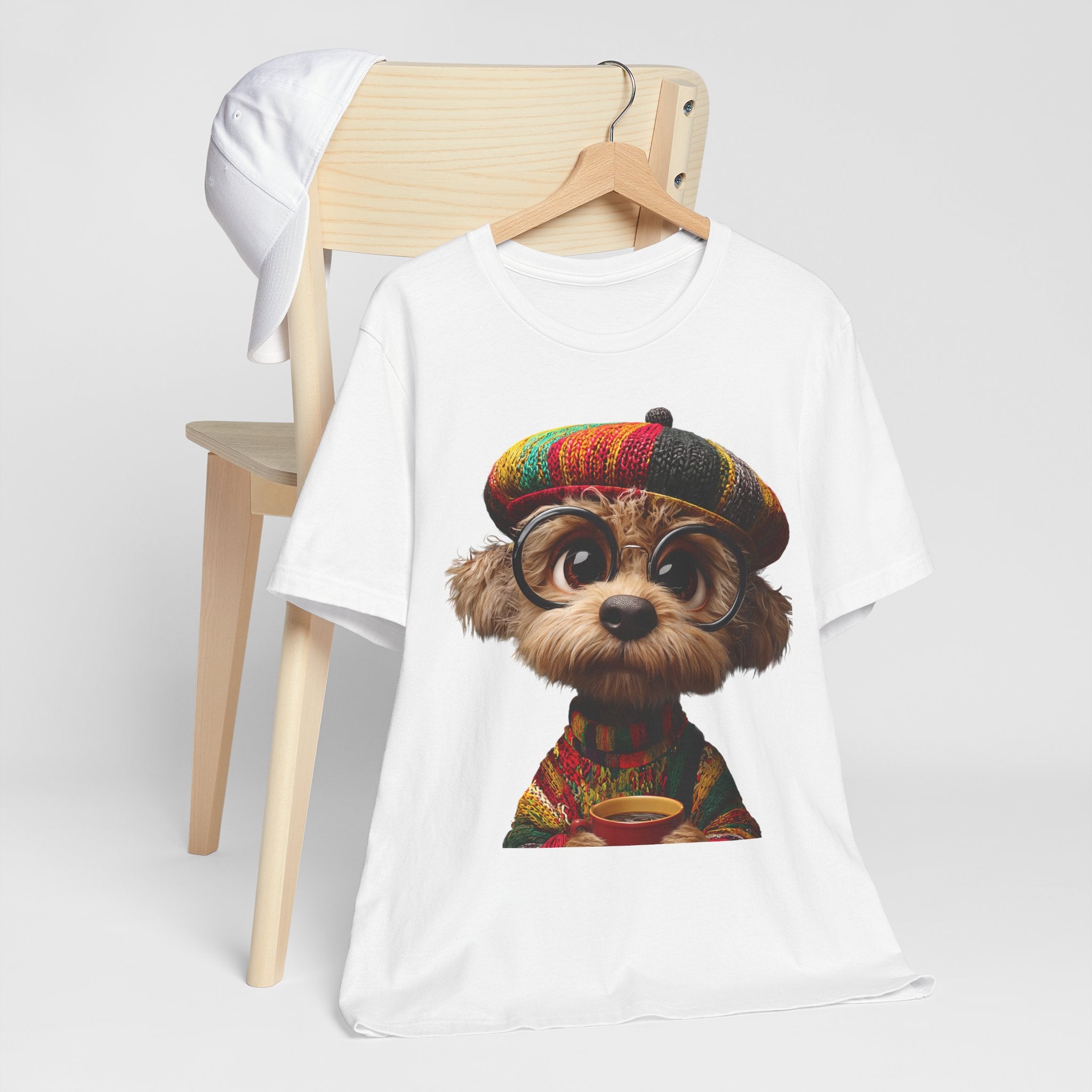 Cute Dog Graphic Tee — Rasta Hat Puppy Portrait T-Shirt