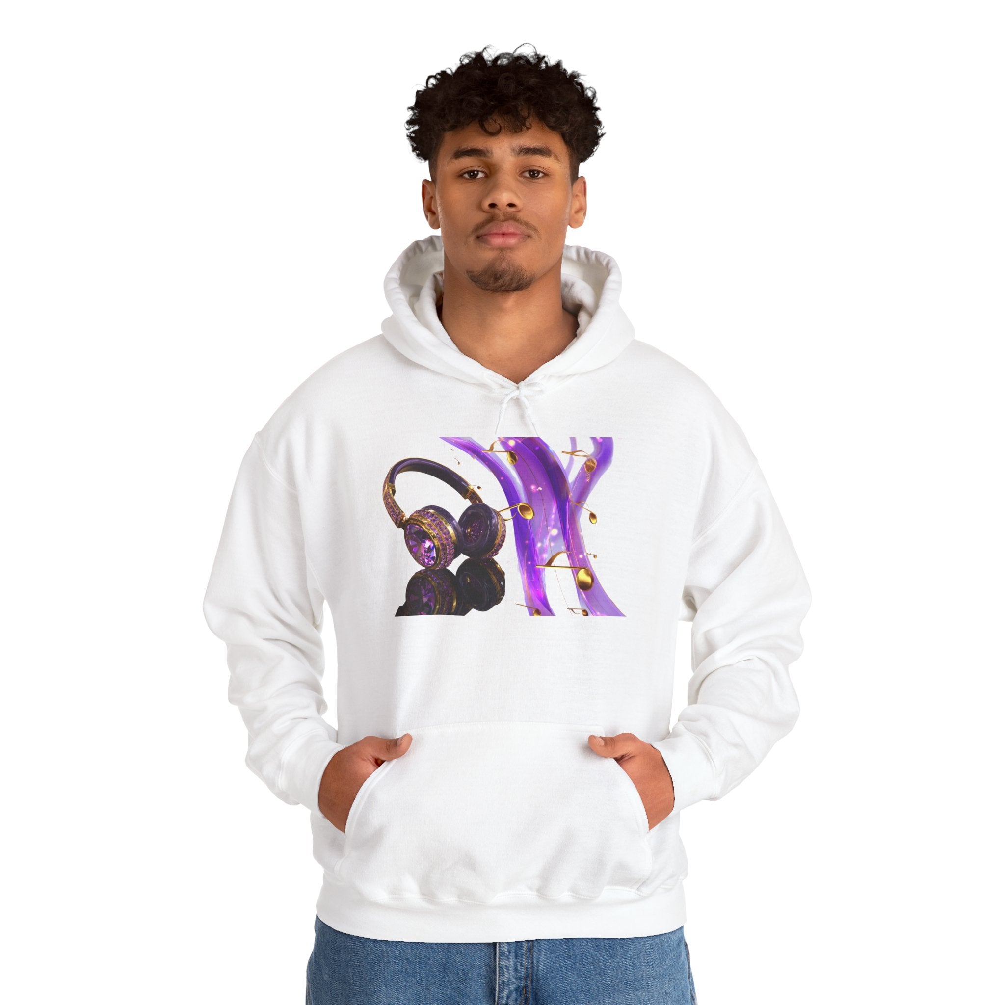 Galaxy Music Letter X Hoodie — Purple Space Headphones Graphic Pullover