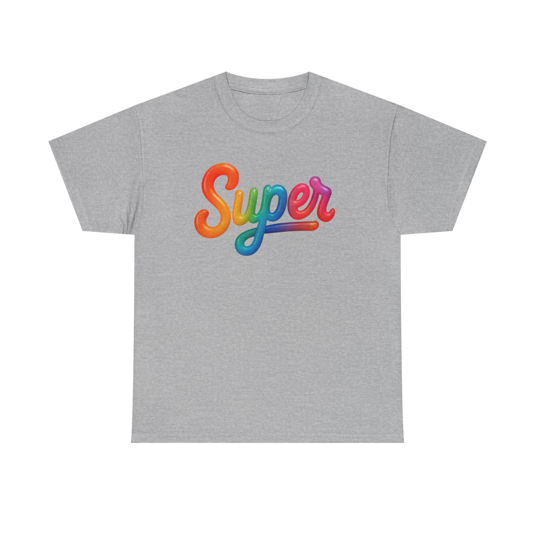 Colorful 'Super' Unisex Heavy Cotton Tee - Casual T-Shirt, Streetwear, Gift for Him/Her, Everyday Wear, Rainbow Design