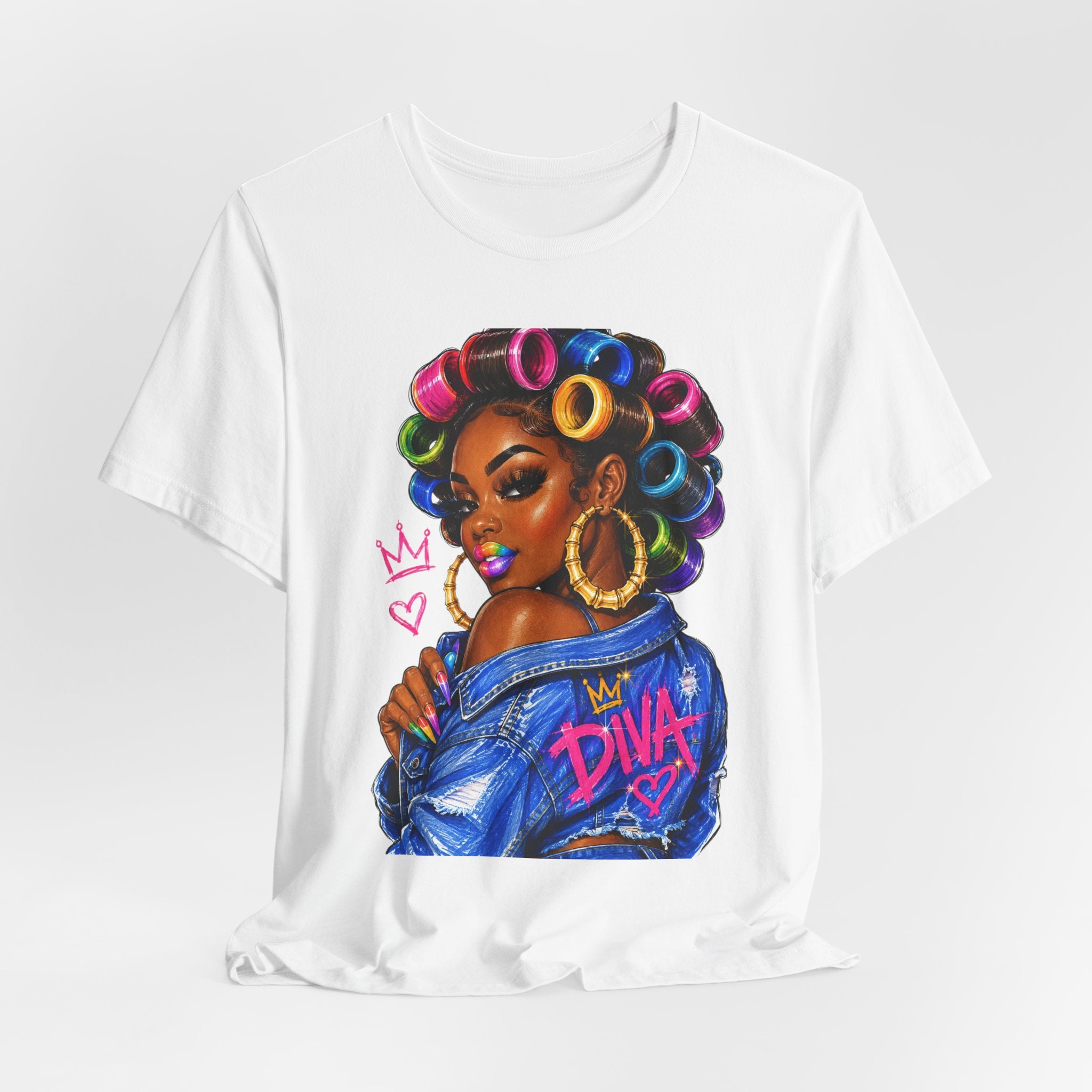 Diva Girl with Hair Rollers Graphic Tee – Bold Afrocentric Streetwear T-Shirt