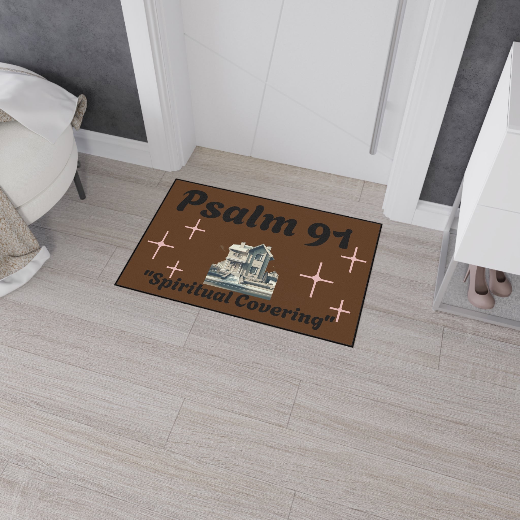 Psalm 91 Scripture Floor Mat, Bible Verse Rug, Religious Heavy Duty Welcome Mat, Christian Home Decor, Indoor Outdoor Mat