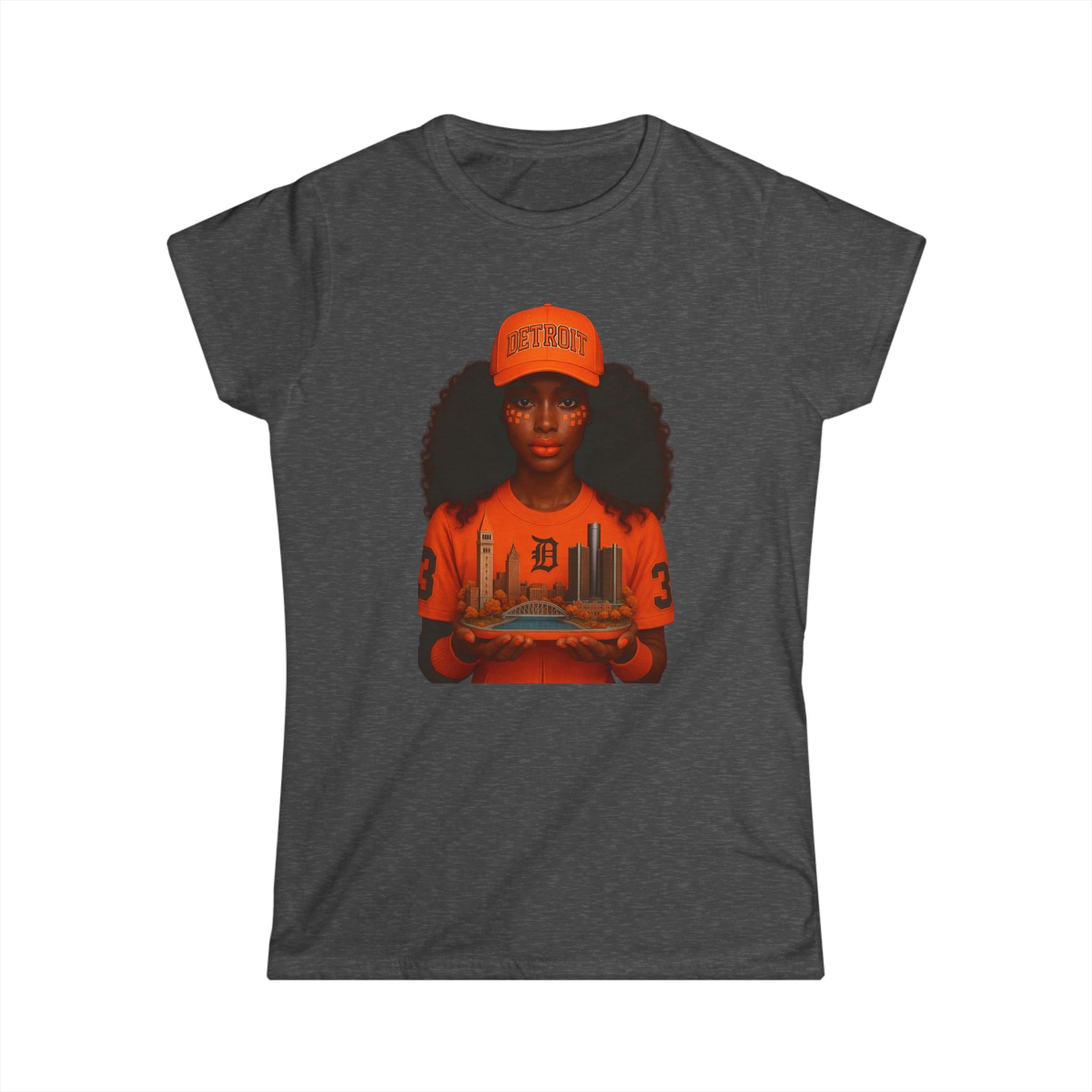 Detroit City Pride Women's Softstyle Tee, Urban Fashion, Casual Wear, Gift for Her, Streetwear, Cityscape T-Shirt, Vibrant Graphic Tee