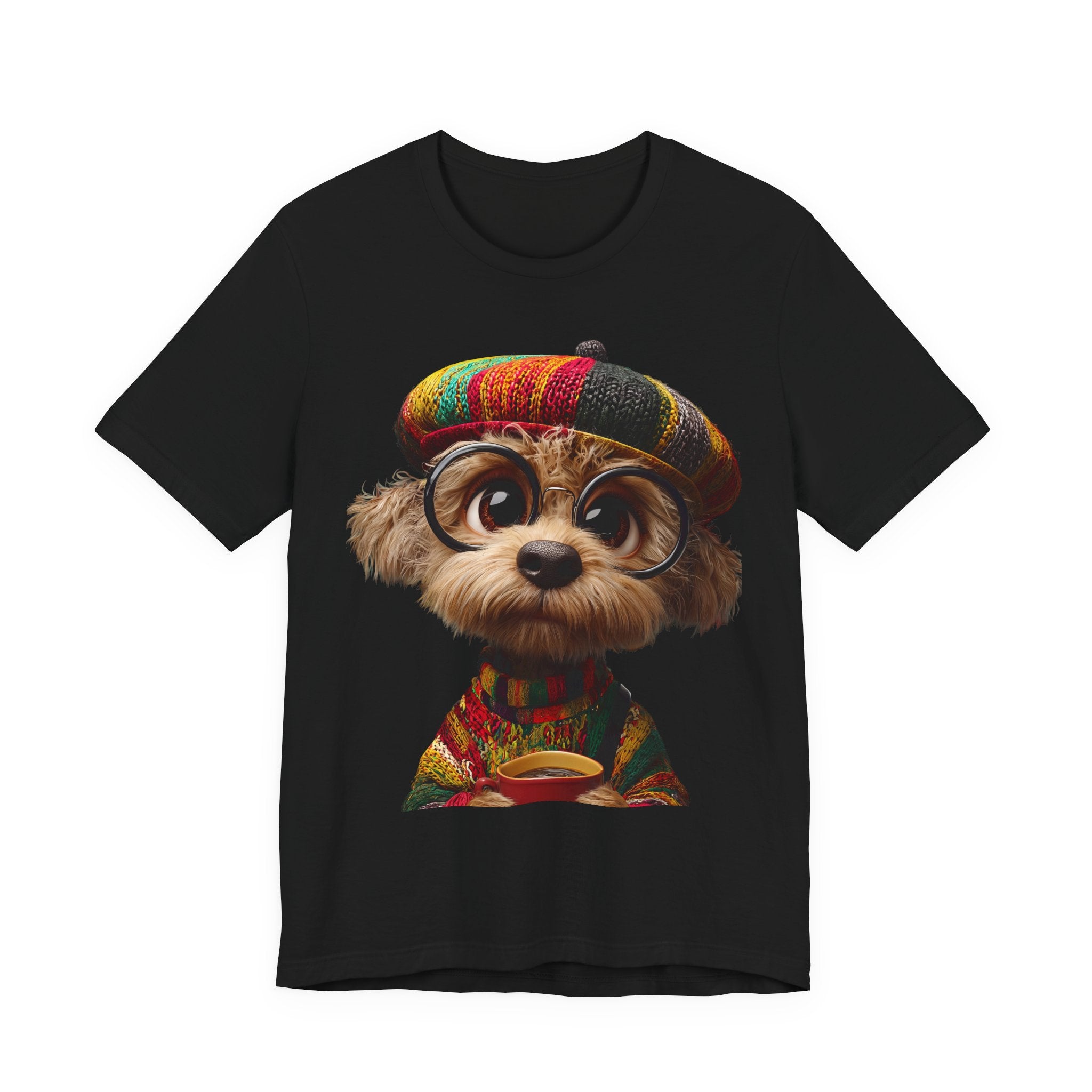Cute Dog Graphic Tee — Rasta Hat Puppy Portrait T-Shirt
