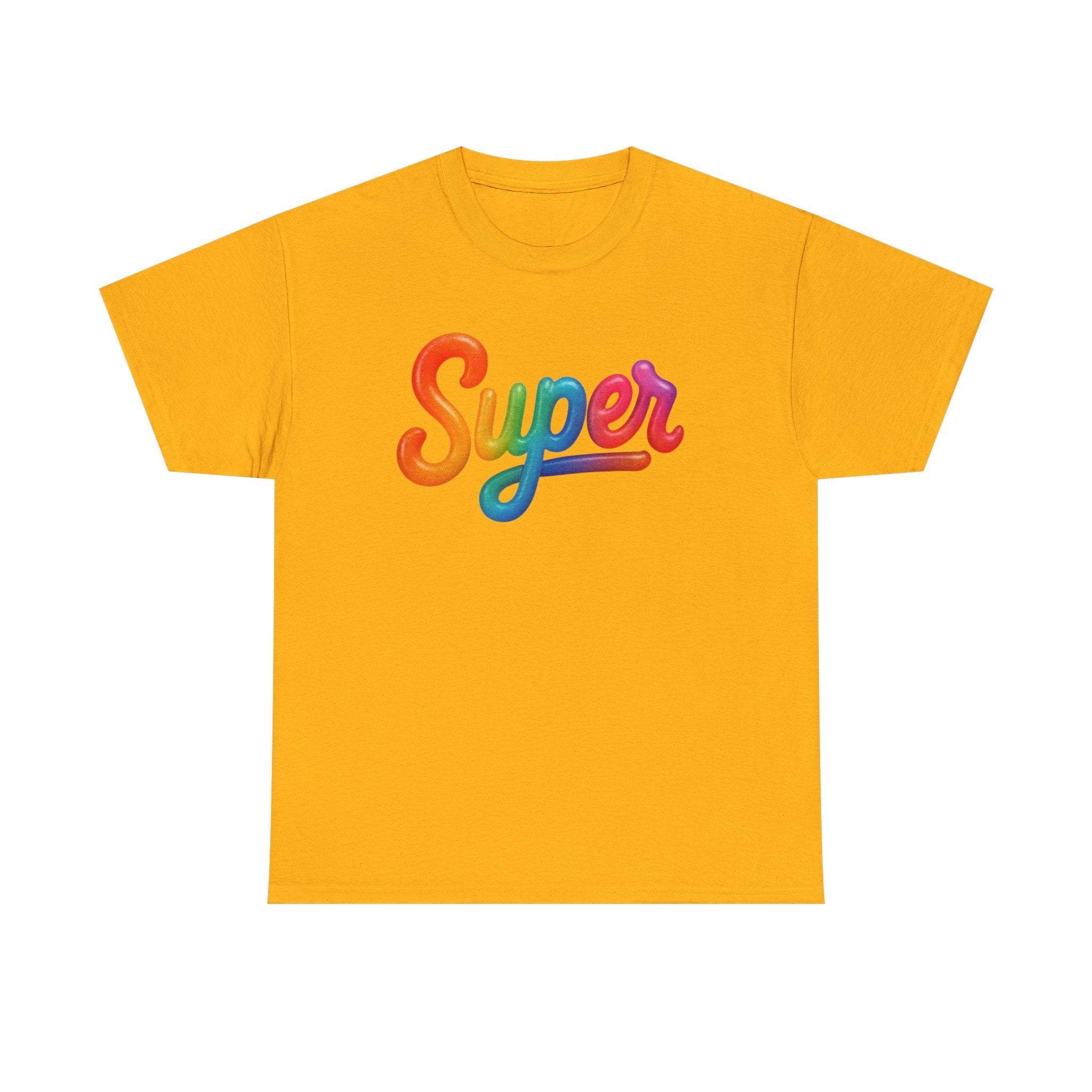Colorful 'Super' Unisex Heavy Cotton Tee - Casual T-Shirt, Streetwear, Gift for Him/Her, Everyday Wear, Rainbow Design