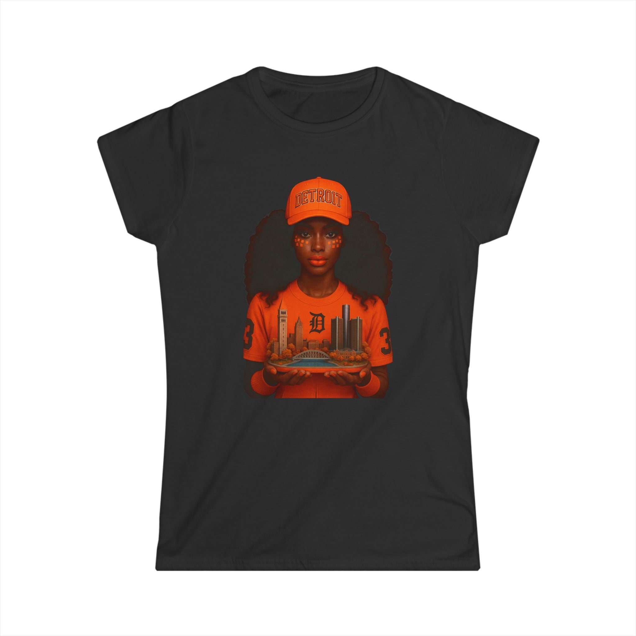 Detroit City Pride Women's Softstyle Tee, Urban Fashion, Casual Wear, Gift for Her, Streetwear, Cityscape T-Shirt, Vibrant Graphic Tee